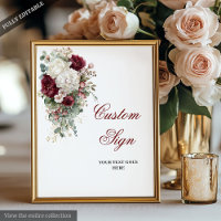 Boho Bourgogne Wit Elegant Bloemen Trouwbord