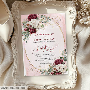 Boho Bourgondië Blush Roos bruiloft uitnodiging su
