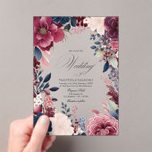 Boho Bourgondië en marine rustieke bloemen bruilof Acryl Uitnodigingen (Insitu (Draagbaar))