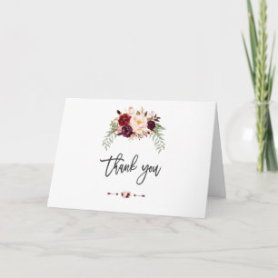 Boho Bourgondië Marsala Bloemrijke Handgeschreven  Bedankkaart