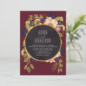 Boho Bourgondië Navy Bloemen Huwelijksuitnodiging Kaart (Staand voorkant)