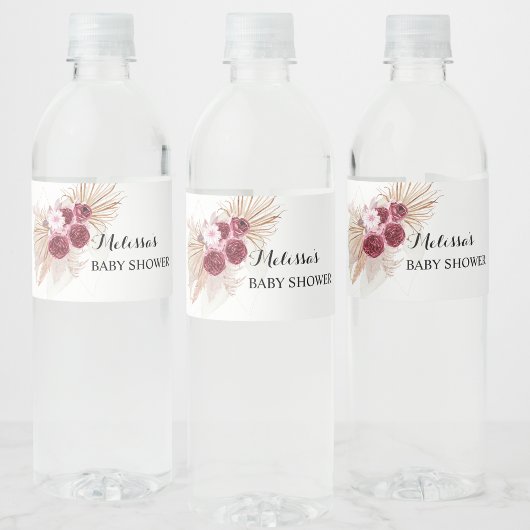 Boho Bourgondië Pampas Gras Waterfles Etiket