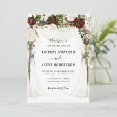 Boho Bourgondische bloemenluifel bruiloft Kaart (Staand voorkant)