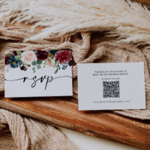 Boho Bourgondische bruiloft RSVP QR Code Kaart Notitiekaartje