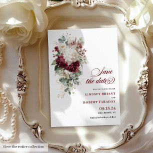 Boho Bourgondische gouden rozen redden de trouwdat Kaart