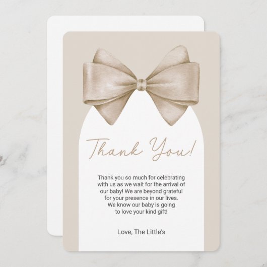 Boho Bow Modern Baby shower bedankkaart Kaart (Voorkant / Achterkant)