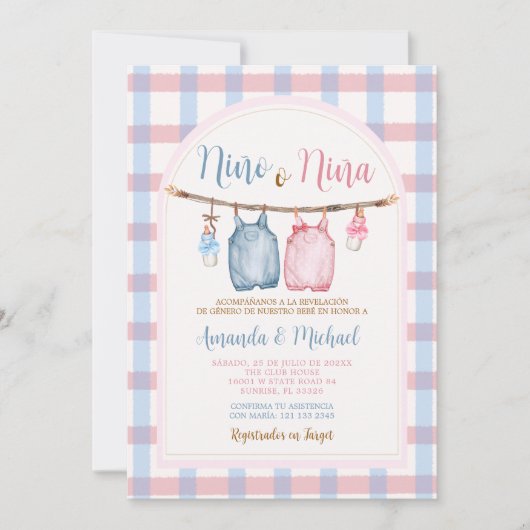 Boho Bow Pumpkin Spaans Geslacht Reveal Gingham Kaart (Voorkant)