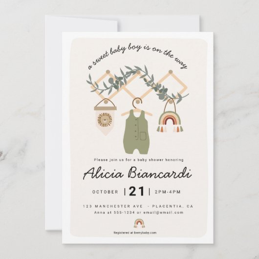 Boho Boy Baby shower Babykleding Kaart (Voorkant)