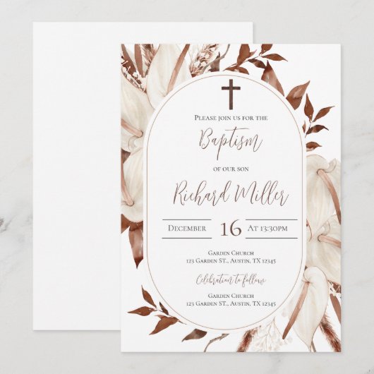 Boho Boy Baptême Invitation (Devant / Derrière)