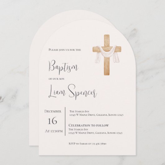 Boho Boy Baptême Invitation (Devant / Derrière)