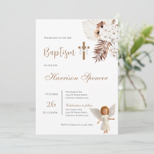 Boho Boy Baptism Invitation  (Debout devant)