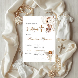 Boho Boy Baptism Invitation 