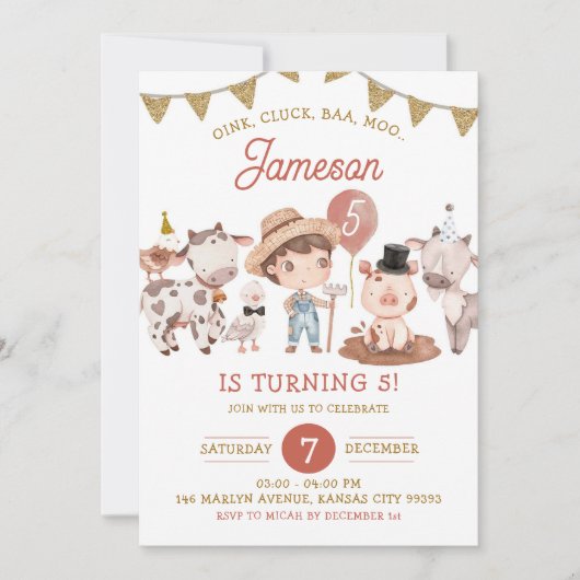 Boho Boy Boerderij Birthday Uitnodiging (Voorkant)
