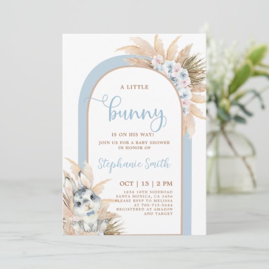Boho Boy Bunny Baby shower Invitation (Debout devant)