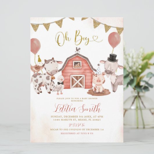 Boho Boy Farm Baby shower Invitation (Debout devant)