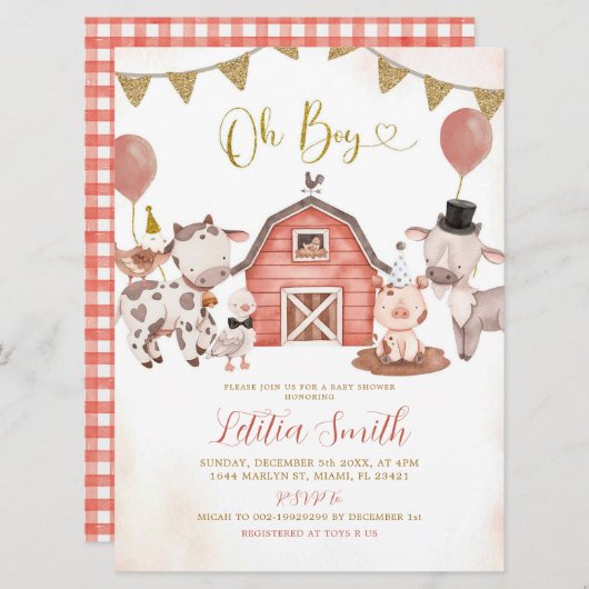 Boho Boy Farm Baby shower Invitation (Devant / Derrière)