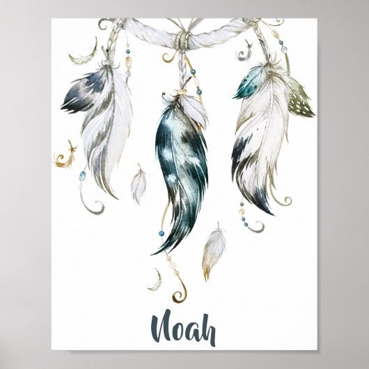 Boho Boy Feather Dream Catcher Wall Art Poster (Voorkant)