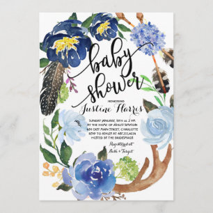 Boho Boy Feathers Baby shower Uitnodiging