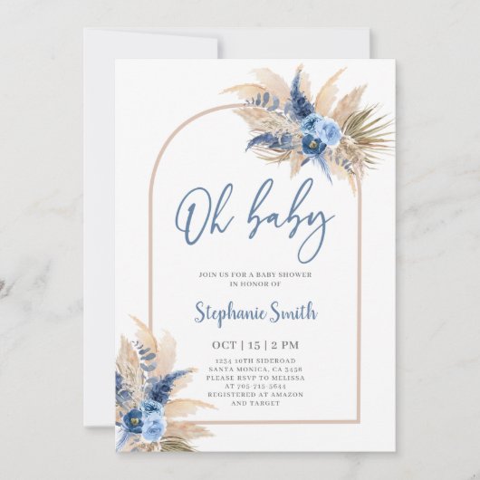 Boho Boy Pampas Baby shower en herbe Invitation (Devant)