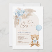 Boho Boy Teddy Bear Balloon Baby shower Kaart (Voorkant)