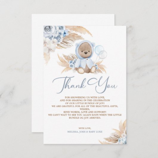 Boho Boy Teddy Bear Dank je wel Bedankkaart (Voorkant / Achterkant)