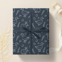 Boho Boys Easter Cute Bunny Rabbit Goose Dark Blue Cadeaupapier