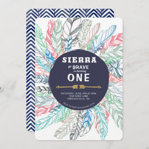 Boho Brave Feather Birthday Uitnodiging