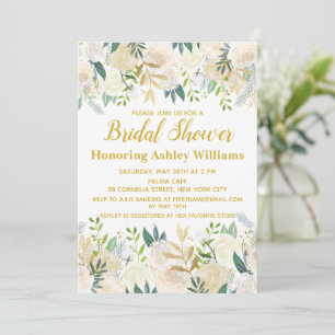 Boho Bridal Shower Invitations White Gold Greenery Kaart