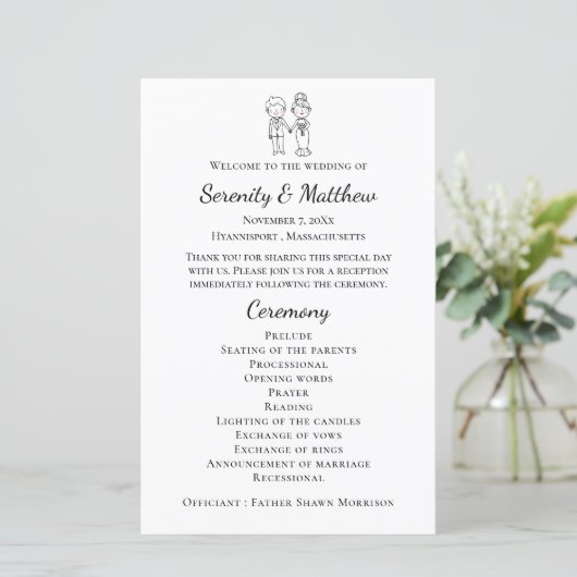 Boho Bride Groom Black White Wedding Programme (Debout devant)
