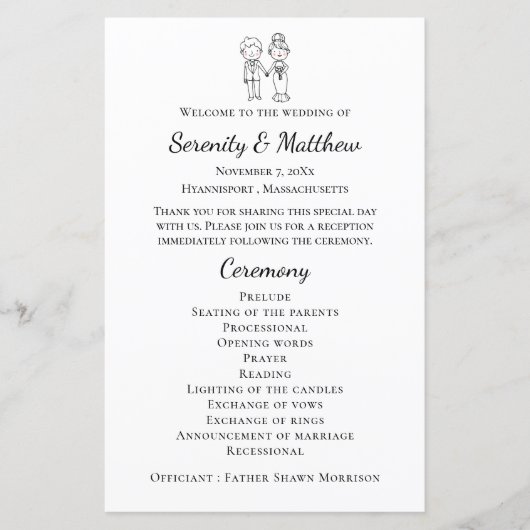 Boho Bride Groom Black White Wedding Programme (Devant)