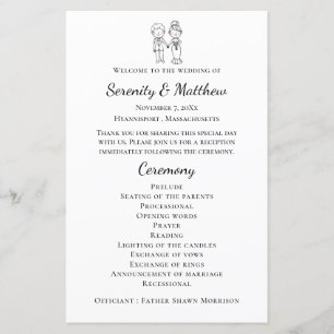 Boho Bride Groom Black White Wedding Programme