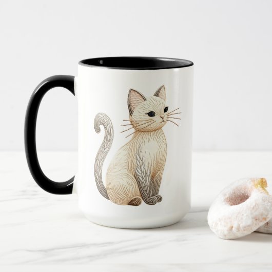 Boho brodé Neutral Kitty sur la Mug de la Coupe du (Avec donut)