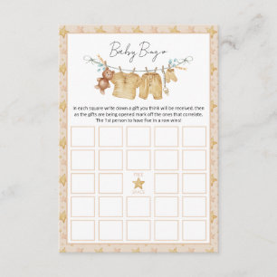 Boho Brown Clothesline Baby shower Bingo Game Kaar Informatiekaartje