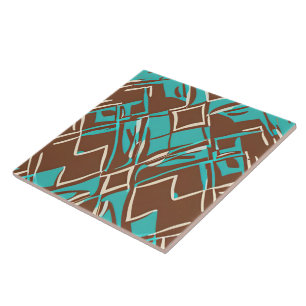 Boho Brown en Turquoise Geometric Shapes Pattern Tegeltje