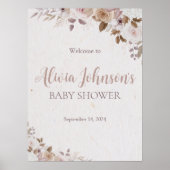 Boho Brown Floral Baby shower Poster (Voorkant)