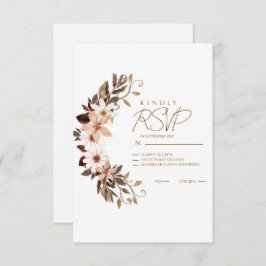 Boho Brown Floral RSVP Kaartje