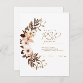 Boho Brown Floral RSVP Kaartje