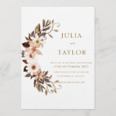 Boho Brown Floral Wedding Invitation Kaart (Voorkant)