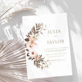 Boho Brown Floral Wedding Invitation Kaart