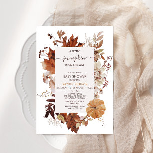 Boho Brown Herfst Little Pumpkin Baby shower Kaart