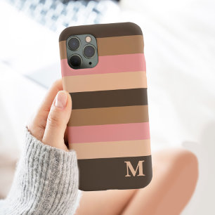 Boho Brown Neutral Stripes Monogram Trendy Initiaa iPhone 13 Pro Max Hoesje