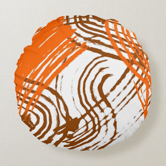 Boho Brown, Oranje abstract design Rond Kussen (Voorkant)