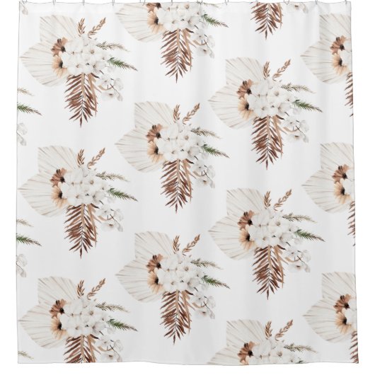 Boho Brown Pampas Grass White Orchids Monogram Douchegordijn (Voorkant)