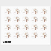 Boho Brown Pampas Grass White Orchids Monogram Ronde Sticker (Vel)
