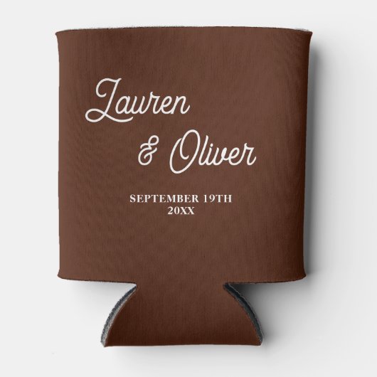 Boho Brown Script Minimalist Wedding Blikjeskoeler (Voorkant)