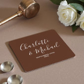 Boho Brown Script Minimalist Wedding Vierkante Kartonnen Onderzetter