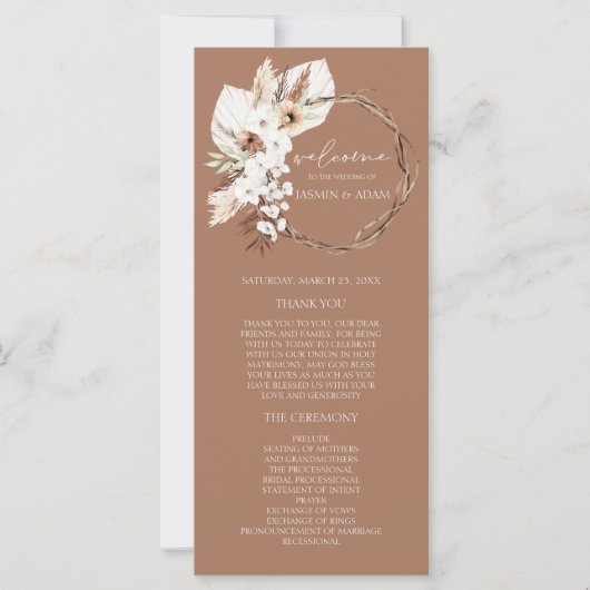 Boho Brown séché Floral Wreath Wedding Programme d (Devant)