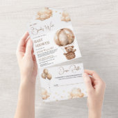 Boho Brown Teddy Bear Hete Luchtballon Baby shower All In One Uitnodiging (Afscheurbaar)