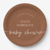 Boho Brown Terracotta Beige Script Baby shower Papieren Bordje (Voorkant)