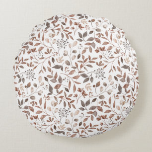 Boho Brown Terracotta Botanische Bladeren Rond Kussen